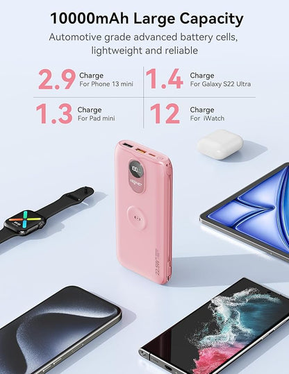 Portable Charger, 10000mAh 22.5W Fast Charging Power Bank with Built in Cable & Wall Plug, Travel Essential Battery Pack with LED Display, External Charger for iPhone 17/16, iWatch 11/10/9/8/Ultra/SE