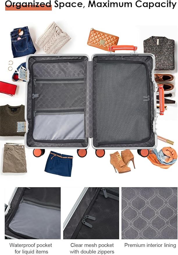 20 Inch Carry On Luggage with Leather Handle, PC Zipperless Suitcase with Spinner Wheels and TSA Locks, 22x14x9 Airline Approved Luggage for Travel, White