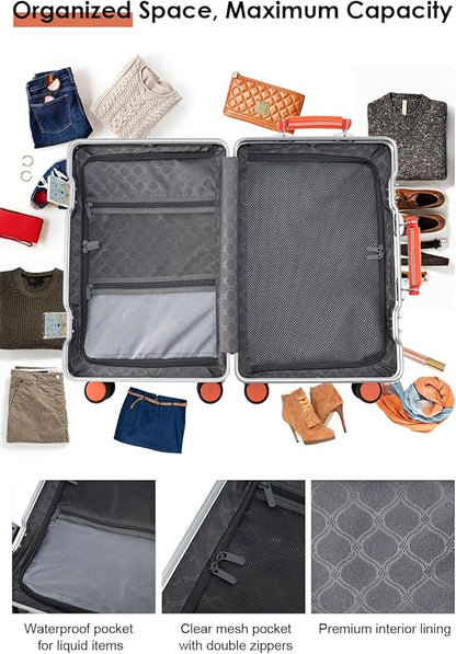 24 Inch Hardside Checked Luggage with Leather Handle, PC Zipperless Suitcase with Spinner Wheels and TSA Locks, Lightweight Checked Luggage for Travel