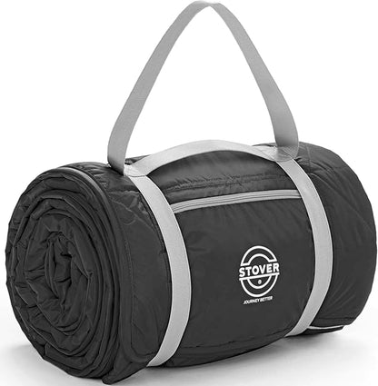 STOVER Large Waterproof Outdoor Stadium Blanket– Extra Thick Soft Fleece Camping Blanket for Travel, Picnics, Sports, Dogs– 79"x55", Warm, Windproof, Sand-Proof, Lightweight, Packable (Onyx Black)