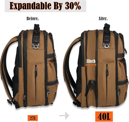 WELKINLAND 20-Pockets Travel Backpack, Carry-On luggage backpacks, 16-Inch laptop backpack for men, Expandable backpack with trolley sleeve, Travel backpack with shoe compartment