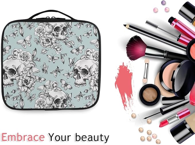 MNSRUU Women Makeup Bag Vintage Goth Skull Makeup Bag Organizer Travel Cosmetic Bag for Teenage Girl Clear Make Up Bags with Zipper
