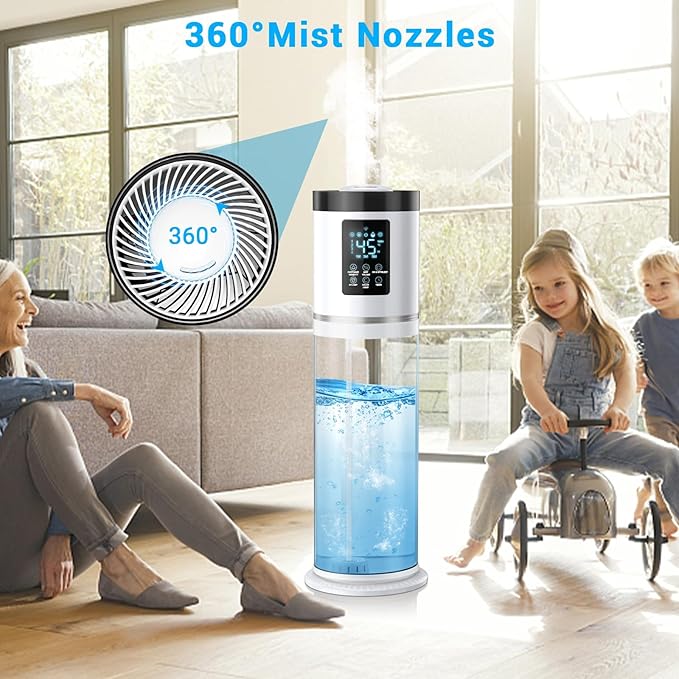 8L/2.1Gal Humidifiers for Bedroom Large Room with Clear Tank, 7-Color Light, 36dB Ultrasonic Cool Mist Humidifiers with Humidistat, Essential Oil Tray Top Fill Humidifier for Home Bedroom Office