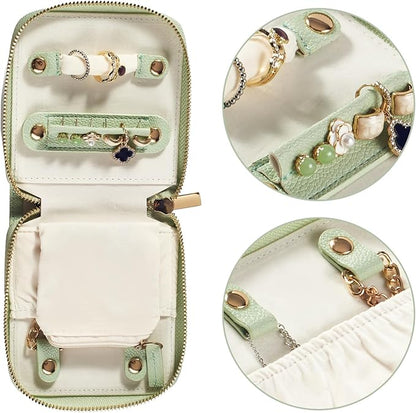 Travel Jewelry Organizer Case - for Tangle-Free Necklaces, Earrings, Rings, Bracelets Storage, Travel Essentials, Fashion Portable Jewelry Travel bags for Women - Small Macaron Green