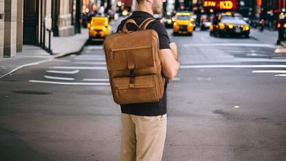 Leather Backpack for Men & Women, Classic Brown - Handcrafted Top Grain Leather vintage backpack with 17-Inch Laptop Sleeve - Lightweight, Stylish & Durable for Business, Travel, Work & Everyday Use
