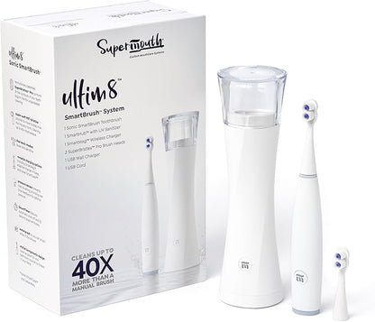 SuperMouth® ULTIM8 SmartBrush™ System - Electric Toothbrush, Patented SuperBristles® Clean 40X Better, UV Sanitizing & Drying SmartHub®, Dual Sonic Modes, Pressure Sensor - Teens & Adults