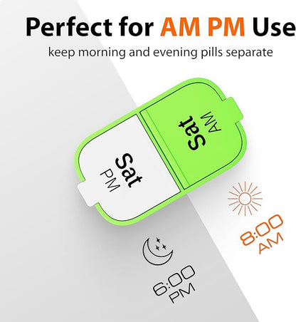Extra Large Weekly Pill Organizer - XL Vitamin Holder with 7 Detachable AM PM Compartments - Portable Medicine Dispenser for Home and Travel, Big Supplement Container for Weekly or Daily Use, Green