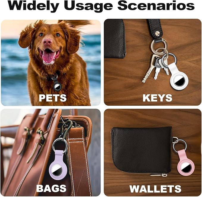 [4 Pack] Compatible with AirTag Holder Keychain Silicone Key Ring Cases Tags Chain for Apple for Air Tag GPS Item Finders Accessories, Black/White/Pink/Purple