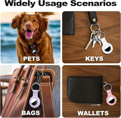[4 Pack] Compatible with AirTag Holder Keychain Silicone Key Ring Cases Tags Chain for Apple for Air Tag GPS Item Finders Accessories, Black/White/Pink/Purple