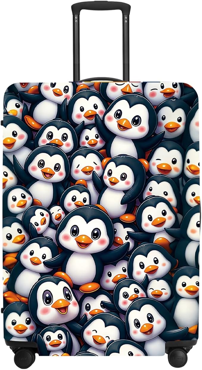 Penguin Luggage Protector, Washable Suitcase Cover Allover Cartoon Penguin Anti-scratch Cute for 24",26" Bag