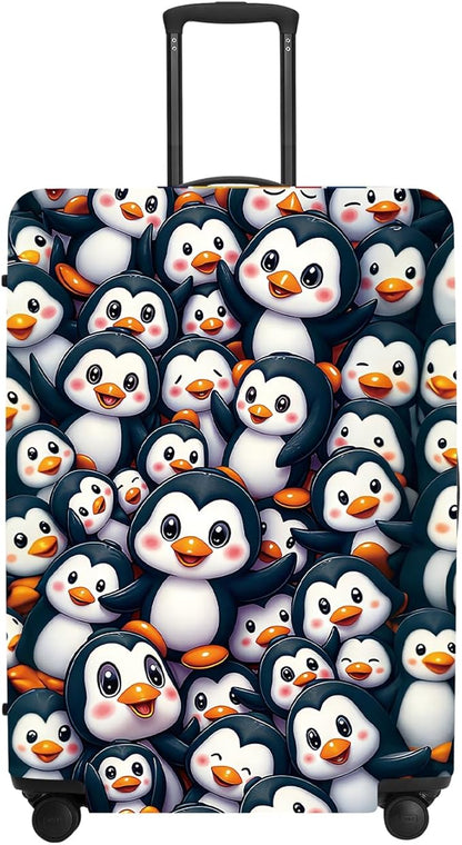 Penguin Luggage Protector, Washable Suitcase Cover Allover Cartoon Penguin Anti-scratch Cute for 24",26" Bag