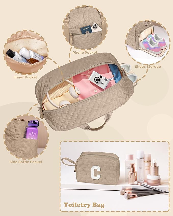 Monogram Duffle Bag Women Girls Gift: Initial Overnight bags, Dance Cheer bag Sports for Girl, Kid Gymnastics Bags, Birthday Gifts for Women Girls Kids Teens Mom Teacher