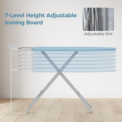 COSTWAY Ironing Board Full Size, 57” x 15” Foldable Iron Stand w/ 7-Level Height Adjustable, Heat-Resistant Ironing Cover, Heavy-Duty Metal Frame, Compact Iron Table for Home, Laundry Room (Blue)