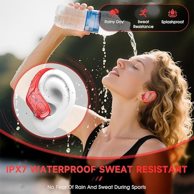 Wireless Earbuds Headphones Bluetooth 5.4, Noise Canceling Ear Buds with 75hr Playtime, IPX7 Waterproof Earphones Over-Ear Earphones for Sports/Workouts, LED Power Display - Red