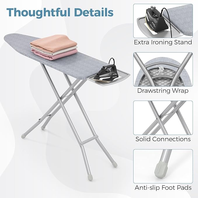 COSTWAY Ironing Board Full Size, 57” x 15” Foldable Iron Stand w/ 7-Level Height Adjustable, Heat-Resistant Ironing Cover, Heavy-Duty Metal Frame, Compact Iron Table for Home, Laundry Room (Gray)