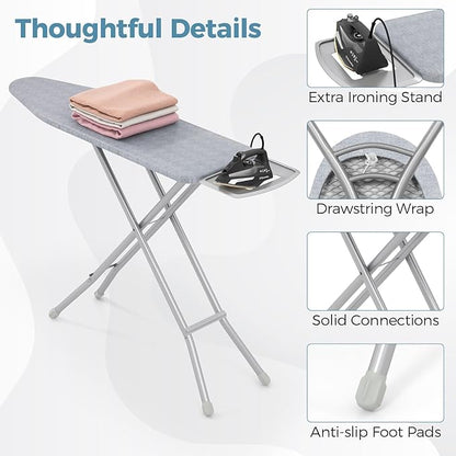 COSTWAY Ironing Board Full Size, 57” x 15” Foldable Iron Stand w/ 7-Level Height Adjustable, Heat-Resistant Ironing Cover, Heavy-Duty Metal Frame, Compact Iron Table for Home, Laundry Room (Gray)