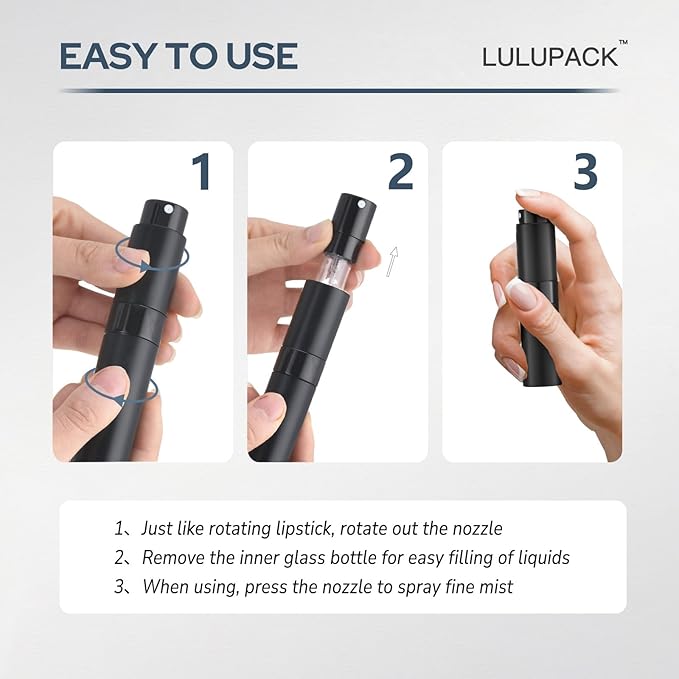 Travel Perfume Bottle Refillable - Cologne Spray Atomizer Mini - Small Travel Size Empty Sprayer for Refill Sample Container - Portable Fragrance Decant Dispenser for Women Men 8ml 6PCS Sleek