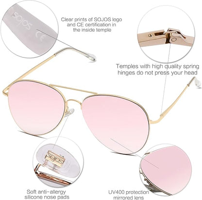 SOJOS Classic Aviator Sunglasses for Women Men Metal Frame Spring Hinges SJ1030