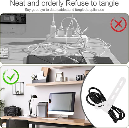 Donruby 24Pcs Silicone Cable Ties - Reusable & Washable with Locking Buckle Design, Adjustable Fastening Cable Straps, Multi-Purpose High Elasticity Cord Organizer (White)