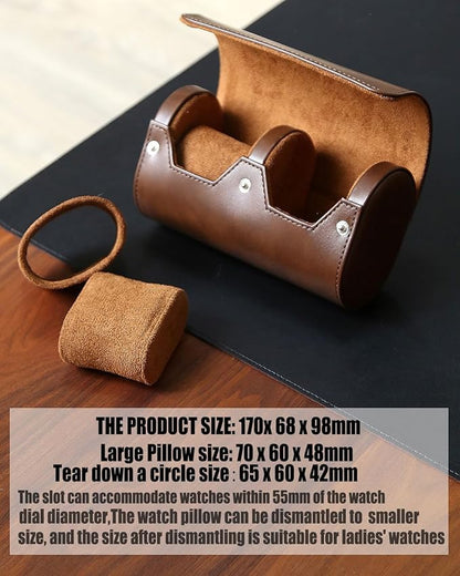 Watch Roll Travel Case for Men and Women with Suede Lining Portable 2 Slot Watch Display Storage and Organizer to Holder Large Watch (2 Slot Dark Brown)