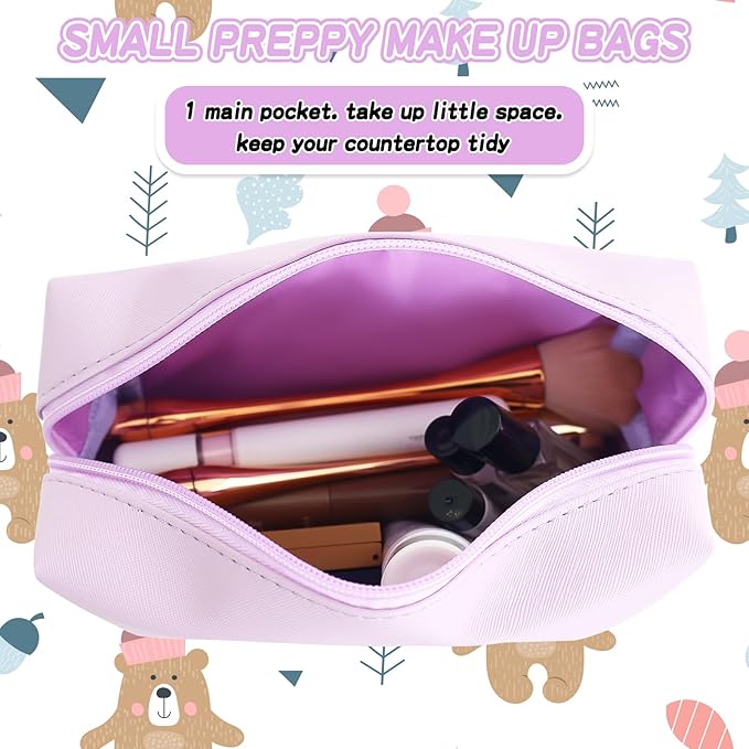 Gifts for Girls Initial Makeup Bag Personalized Cosmetic Bag with Zipper Cute Travel Toiletry Bag Waterproof PU Preppy Makeup Pouch Birthday Gift for Teen Girls Women(Purple W)