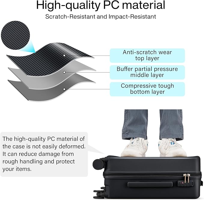 Hanke Hard Shell Luggage Sets 3 Pieces, Carry On and Checked Luggage Sets with Spinner Wheels, Durable PC Hardside Rolling Suitcase for Travel (20/24/28 Inch, Jet Black)