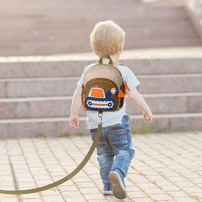 Accmor Toddler Leash Backpack, Cute Excavator Bag with Anti Lost Wrist Link, Children Safety Walking Harness Kids Travel Essential Mini Rucksack Back Pack with Strap Tether for Baby Boys