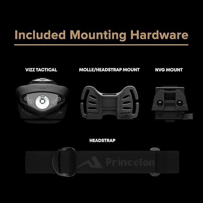 Princeton Tec Vizz Tactical MPLS LED Headlamp, Red/Green/Blue/Ir/White Bulb, 550 VIZZ-MPLS-BK