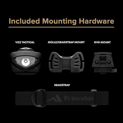 Princeton Tec Vizz Tactical MPLS LED Headlamp, Red/Green/Blue/Ir/White Bulb, 550 VIZZ-MPLS-BK