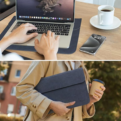 Allinside 13 Inch Laptop Sleeve Case for MacBook Air 13 2018-2025/MacBook Pro 13 2016-2022/Macbook Pro 14 2021-2024, Waterproof Matte PU Leather Horizontal Envelope Protective Case Cover, Navy Blue