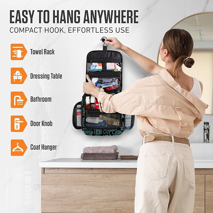 VENTURE 4TH Hanging Travel Toiletry Bag for Women & Men – Large Toiletry Organizer with 17 Compartments, Removable TSA Pouch, Travel Wash Bag for Toiletries, Makeup & Shaving Kit (Surfing Vibes)