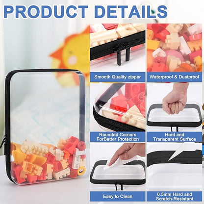 3 Pack Clear Hard Shell Zipper Case, Clear Zipper Pouches Waterproof Makeup Organizer & Travel Toiletry Bag, Plastic Pouch for Travel Office Storage, Black,3 Pack, LMS