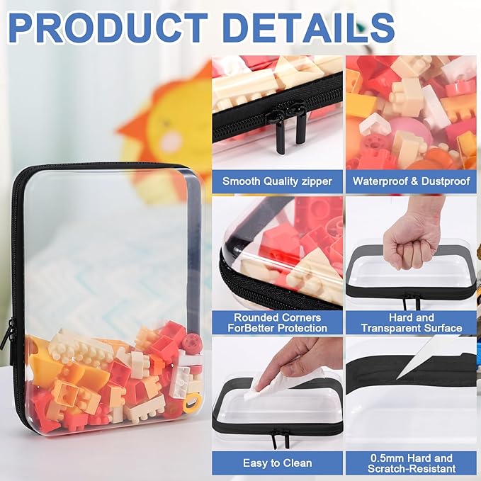 3 Pack Clear Hard Shell Zipper Case, Clear Zipper Pouches Waterproof Makeup Organizer & Travel Toiletry Bag, Plastic Pouch for Travel Office Storage, 3 Pack, MSS