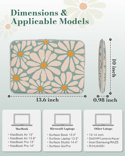 iCasso Laptop Sleeve 13 inch for MacBook Air 13-13.6 inch, Cute Laptop case for MacBook Pro 13 inch, Slim Protective Travel Carrying Case for MacBook Pro 14 inch, Chromebook, HP, Dell, Green Floral