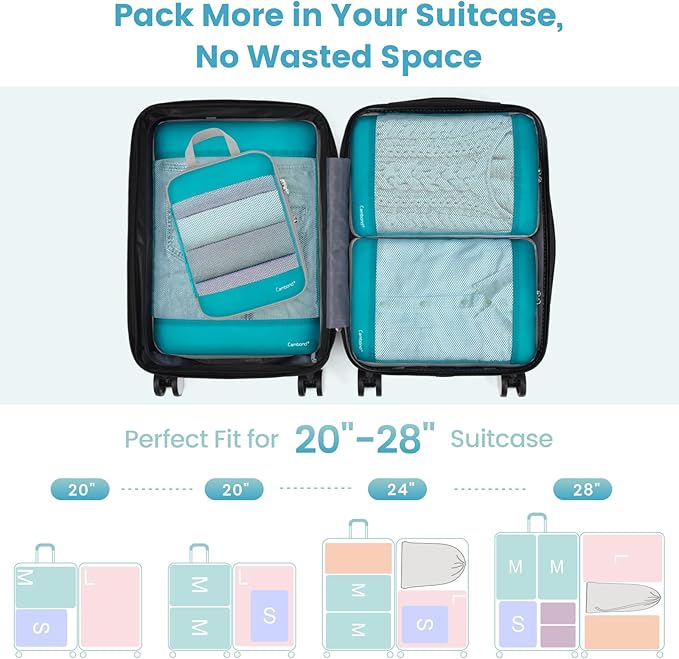 Cambond Mesh Compression Packing Cubes Travel - 4 Set See Through Packing Cubes for Travel Women, Lightweight Expandable Organizer Essentials Bags Compression Cubes for Packing, Lake Blue