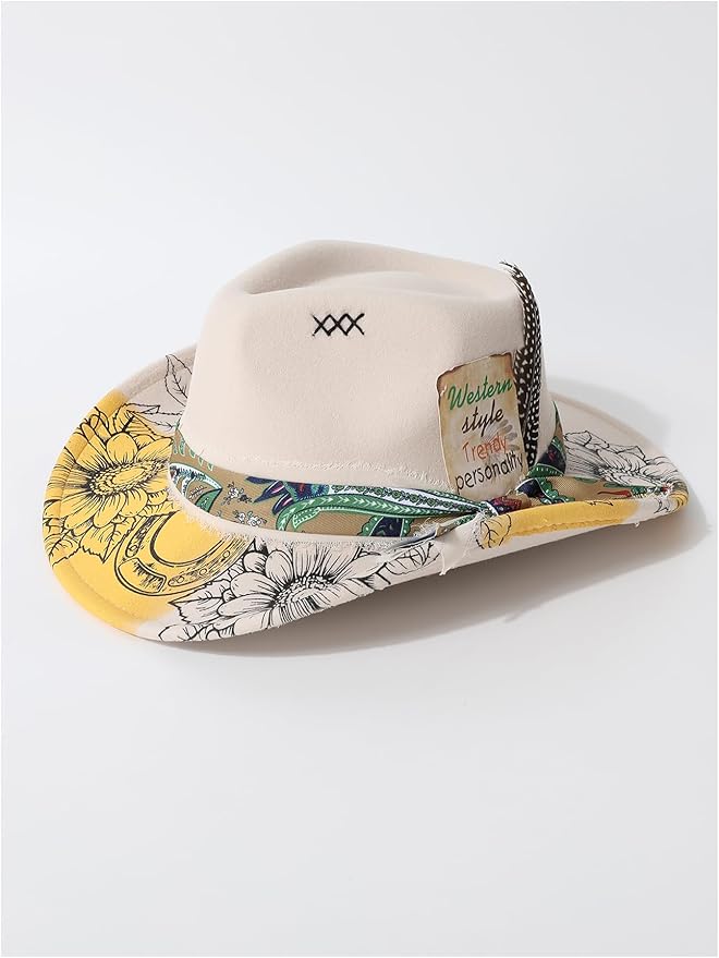 WDIRARA Women's Cowboy Hat Cow Print Western Cowgirl Hats Travel Vacation