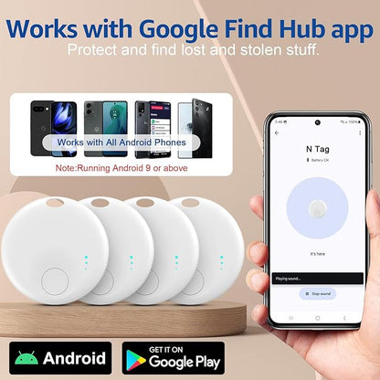 Smart Tags-4 Pack for Android Tracker Tags, Bluetooth Tracker, Work with Google's Find Hub App, Item Finder for Keys, Item Locator for Wallet, Suitcases (White)