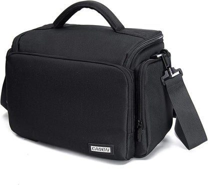 CADeN Compact Camera Shoulder Crossbody Bag Case Compatible for Nikon, Canon, Sony SLR/DSLR Mirrorless Cameras and Lenses Waterproof (1.0 L, Black)