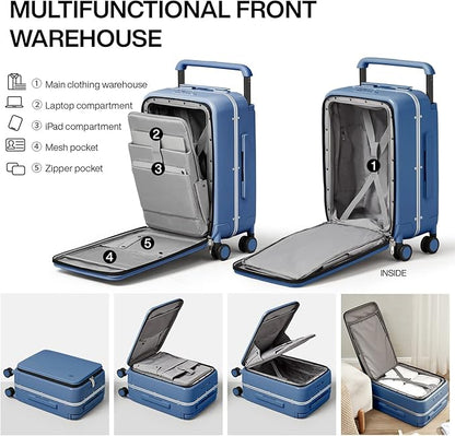 mixi Carry On Luggage 20'' Suitcase with Front Laptop Pocket, Wide Handle Rolling Travel Suitcases PC Hardshell with Aluminum Frame Spinner Wheels & TSA Lock, Carry-On Luggage(Sapphire Blue)