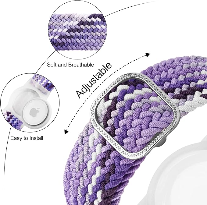 Vanjua Wristband for Apple AirTag, Protective Case Compatible with Air Tag GPS Tracker Holder with Braided Bracelet, Adjustable Anti Lost Watch Band for Toddler Child Elder (Colorful Blue+C Violet)
