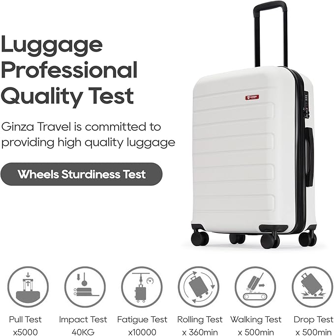 GinzaTravel ABS Luggage with TSA Locks,Large 28-Inch Expandable, and Friction-Resistant in white Spinner Suitcases