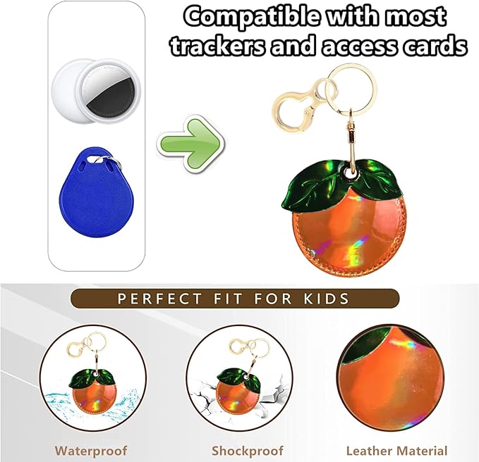 Shiny Leather Charm Keychain Holder Case Compatible with AirTag,Cute Protective Cover with Keyring,Anti-Scratch Finder GPS Tracker Case for Wallet Keys,Bag,Pets(Persimmon)