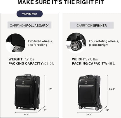 Travelpro Platinum Elite Softside Expandable Carry on Luggage, 2 Wheel Upright Suitcase, USB Port, Men and Women, True Navy, Carry On 22-Inch