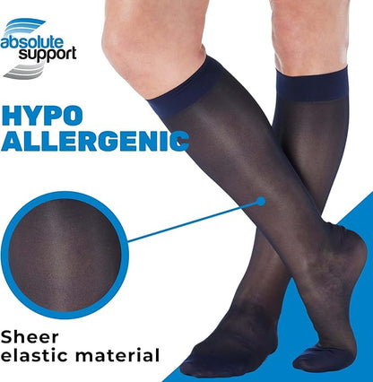 (3 Pairs - Closed Toe) Made in USA - Compression Socks for Women 15-20mmHg - Sheer Compression Knee High Stockings for Post Surgery, Pregnancy, Arthritis, Edema - Navy, Large - A101NV3-3