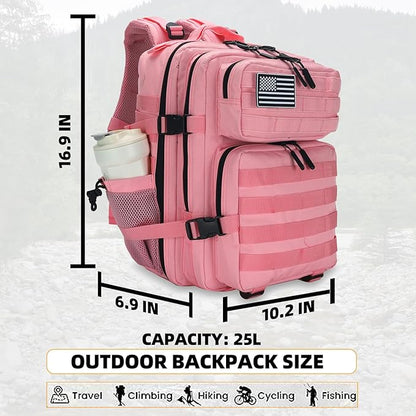 25L Tactical Backpack for Men and Women Military Backpack Small Assault Pack Molle Backpack Bug Out Bag Travel Rucksack Daypack (Pink)