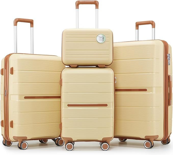 Merax Luggage Set 4 Piece Suitcase with Case Expandable Spinner Wheels Hardshell Airplane Approved Luggage Sets,Apricot Cream,14/20/24/28
