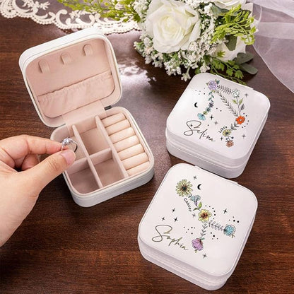 NICEDREAM Personalized Floral Constellation Jewelry Box Custom Name 12 Constellations Travel Jewelry Case Organizer Box for Earrings Rings Necklaces Gift for Women Girls