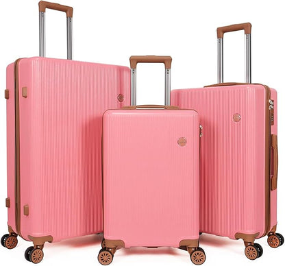 Luggage Sets 3 Piece (20/24/28 inch)-Carry On Suitcase-Suitcase With Wheels-PC+ABS - Hardside Spinner Travel Luggage, Black, 3 Pcs Set, Hardside Luggage Sets With Spinner Wheels (Pink)