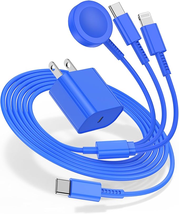 for Apple Watch Charger 6FT, 3 in 1 Magnetic Smart iWatch Fast Charger Cable with 20W Type C Wall Charger Block for Apple Watch Series Ultra/SE/9/8/7/6/5/4/3/2/1 & iPhone15/14/13/12/11 (Blue)