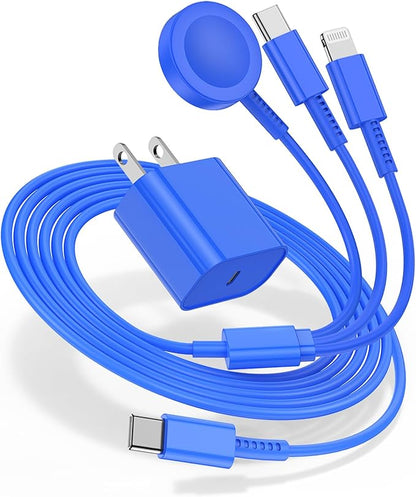 for Apple Watch Charger 6FT, 3 in 1 Magnetic Smart iWatch Fast Charger Cable with 20W Type C Wall Charger Block for Apple Watch Series Ultra/SE/9/8/7/6/5/4/3/2/1 & iPhone15/14/13/12/11 (Blue)